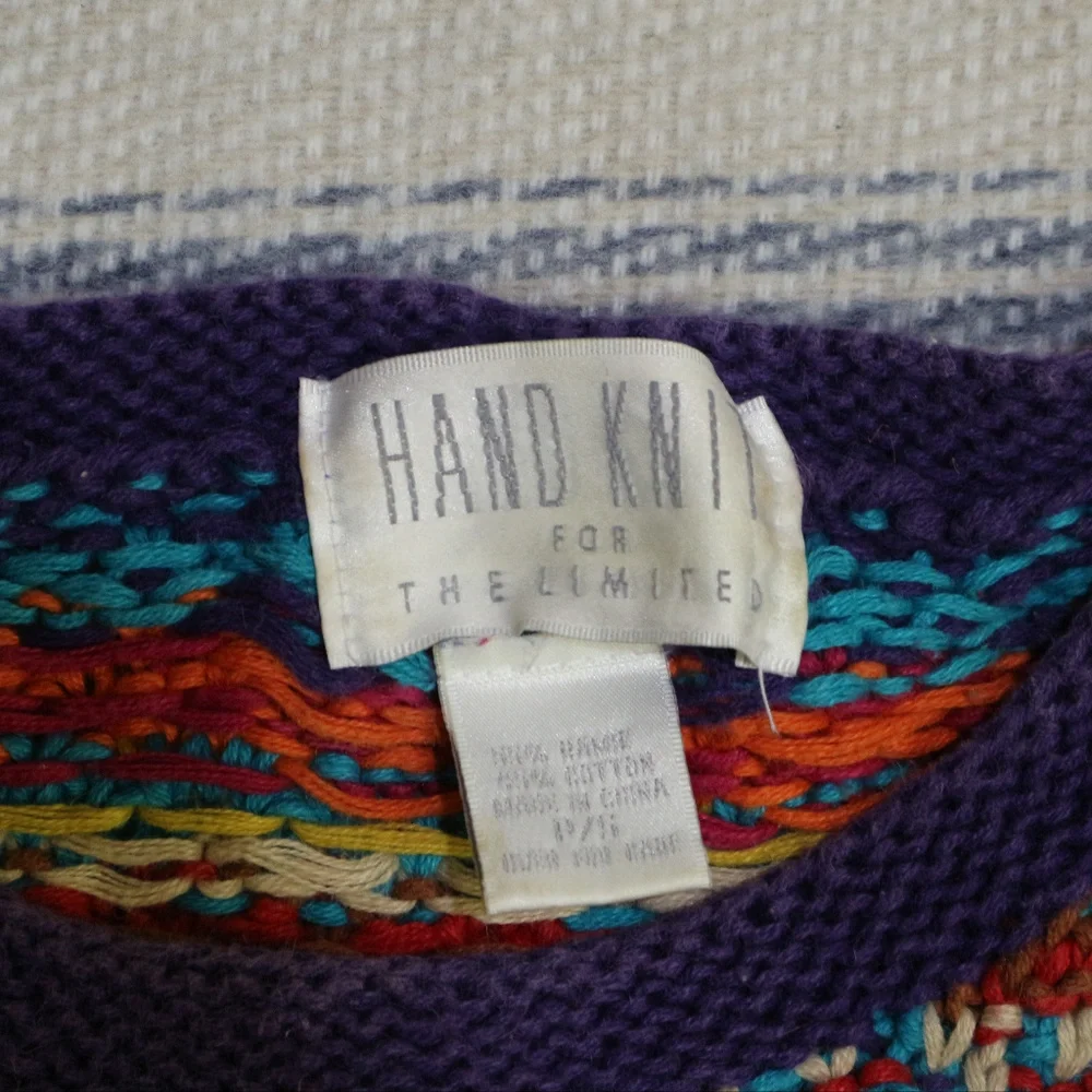 Vtg THE LIMITED Hand Knit Unique Colorful Sweater Sz PS - Picture 4 of 8
